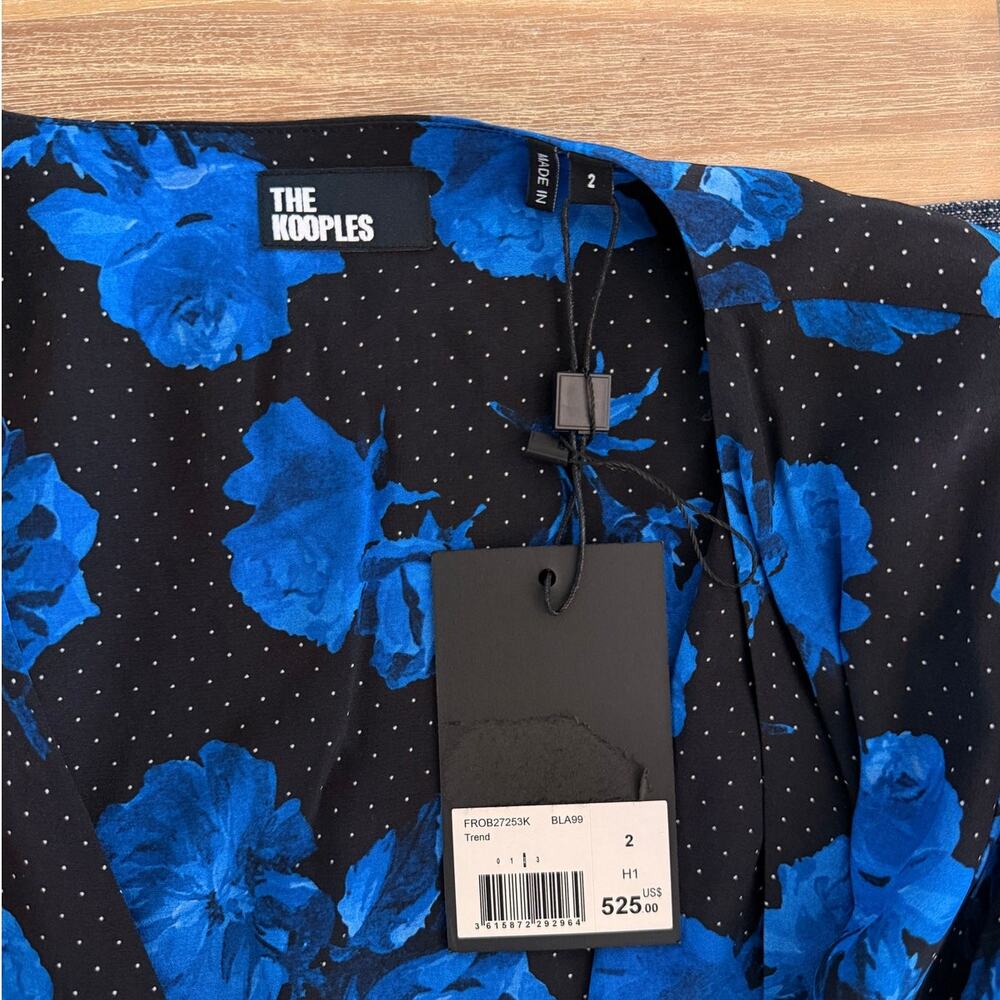 The Kooples Dress US 6 EU 38 Black Floral Blue Roses Polka Dot Rocker Chic Indie - Picture 5 of 9